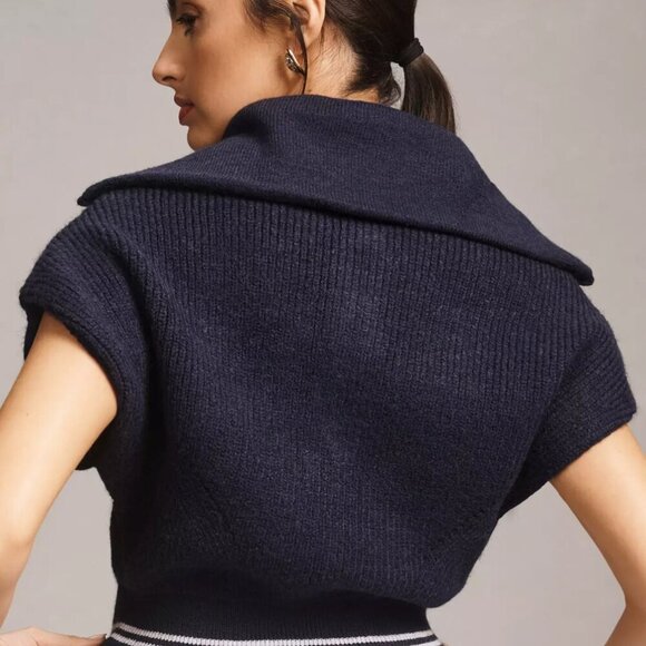 Anthropologie Women's Maeve Quarter-Zip Sweater Tee Navy Blue Size XS - Picture 2 of 7